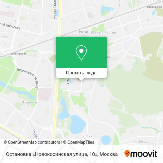 Карта Остановка «Новокосинская улица, 10»
