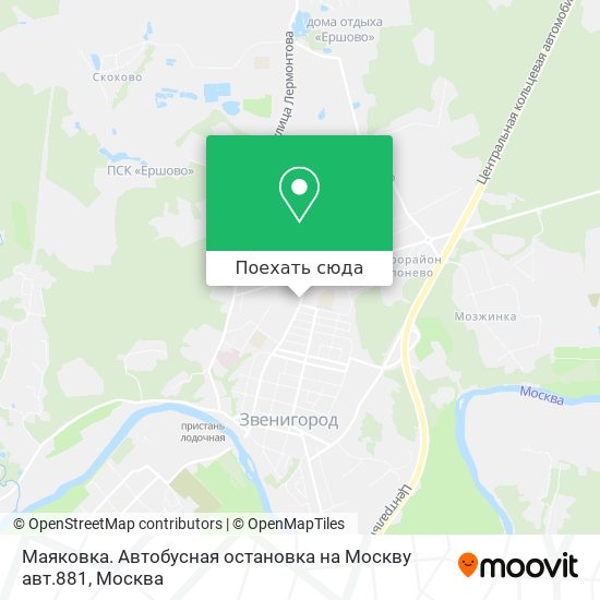 Карта Маяковка. Автобусная остановка на Москву авт.881