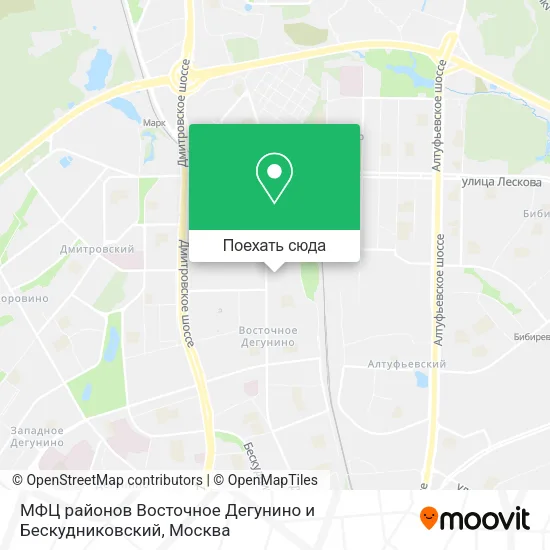 Карта МФЦ районов Восточное Дегунино и Бескудниковский