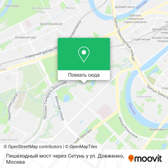 Карта Пешеходный мост через Сетунь у ул. Довженко