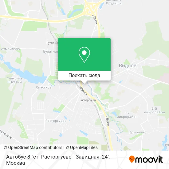 Карта Автобус 8 "ст. Расторгуево - Завидная, 24"