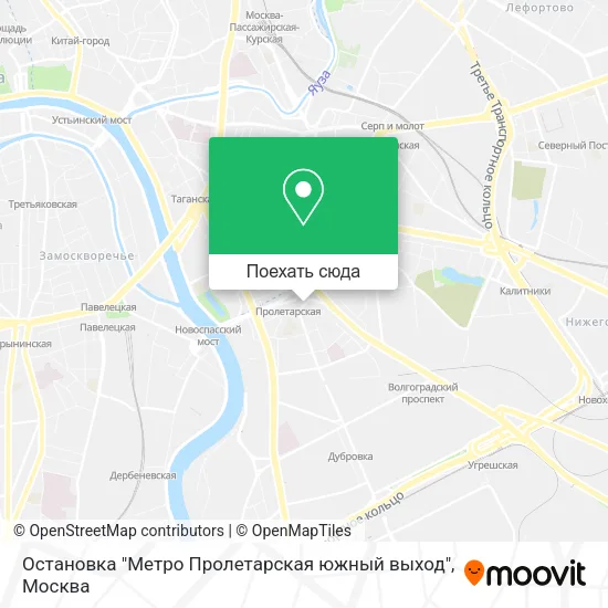 Карта Остановка "Метро Пролетарская южный выход"