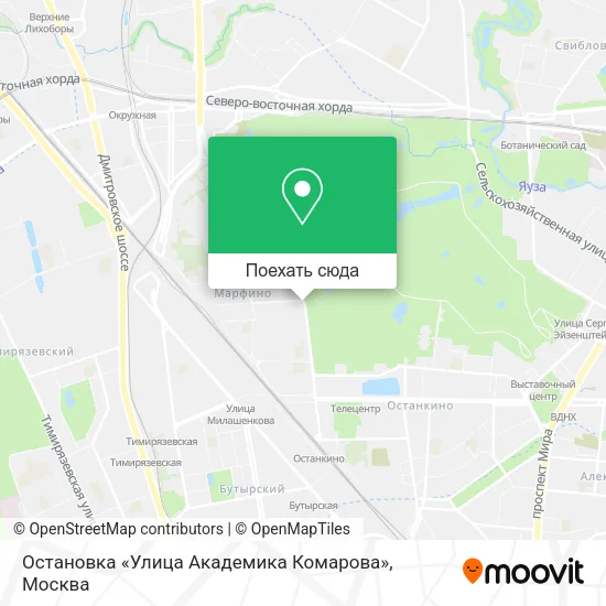 Карта Остановка «Улица Академика Комарова»