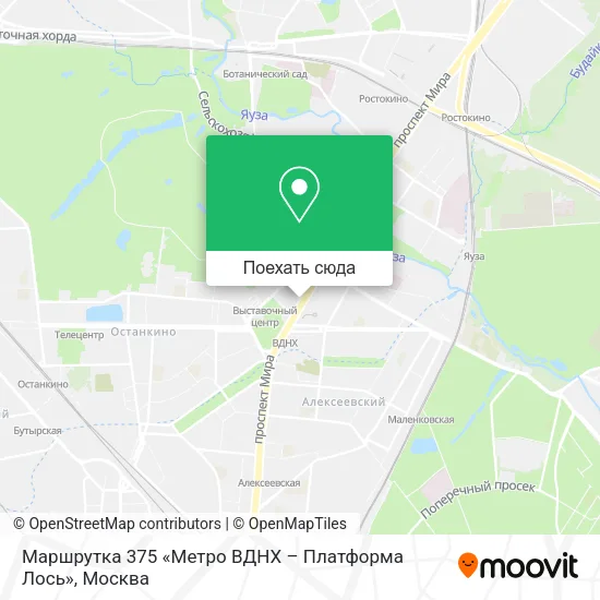 Карта Маршрутка 375 «Метро ВДНХ – Платформа Лось»