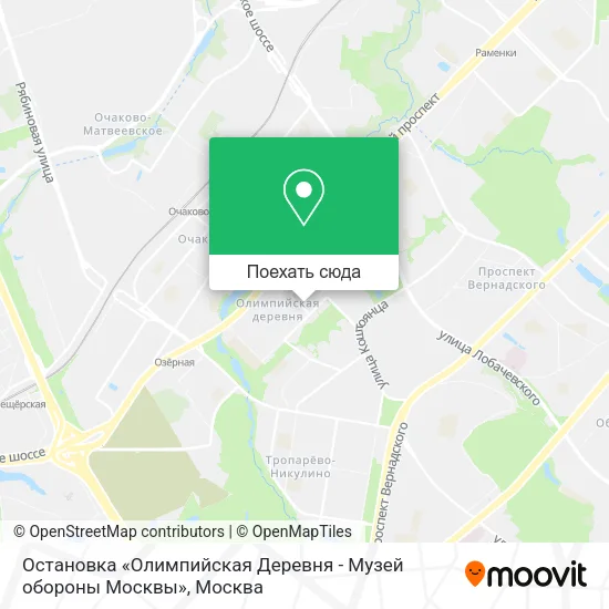 Карта Остановка «Олимпийская Деревня - Музей обороны Москвы»