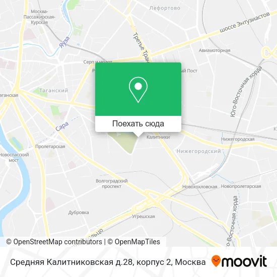 Карта Средняя Калитниковская д.28, корпус 2
