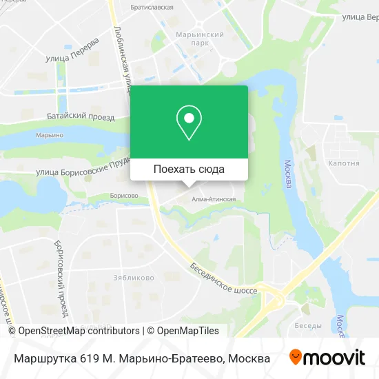 Карта Маршрутка 619 М. Марьино-Братеево