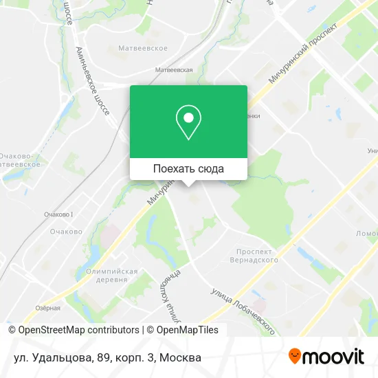 Карта ул. Удальцова, 89, корп. 3