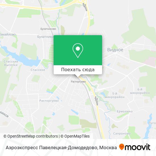Карта Aэроэкспресс Павелецкая-Домодедово