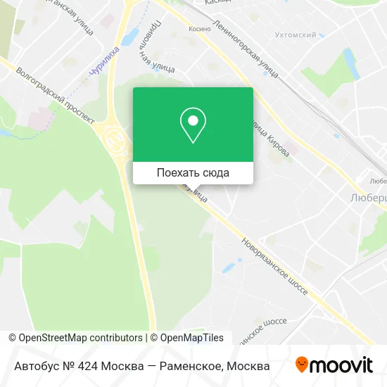 Карта Автобус № 424 Москва — Раменское