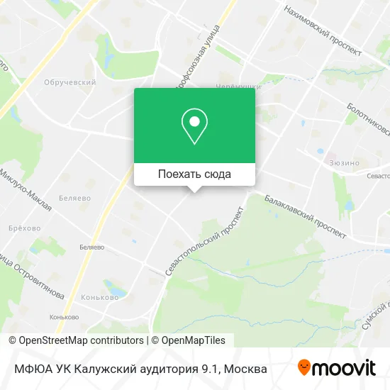 Карта МФЮА УК Калужский аудитория 9.1