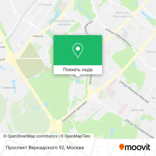 Карта Проспект Вернадского 92
