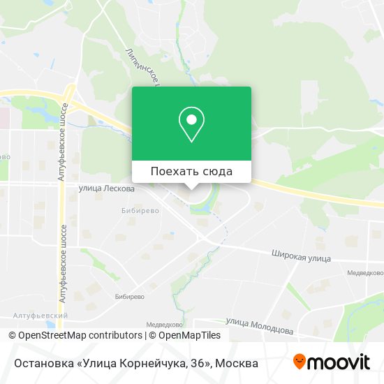 Карта Остановка «Улица Корнейчука, 36»