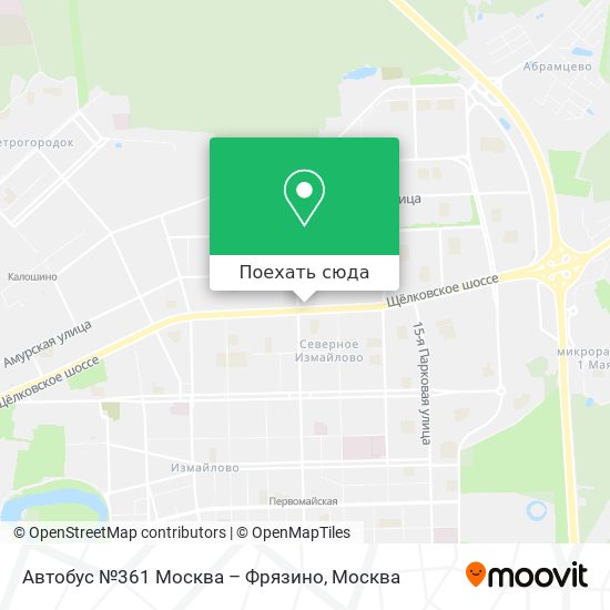 Карта Автобус №361 Москва – Фрязино