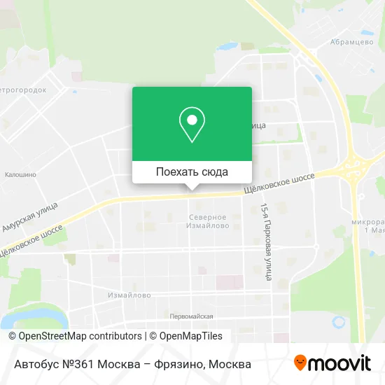 Карта Автобус №361 Москва – Фрязино