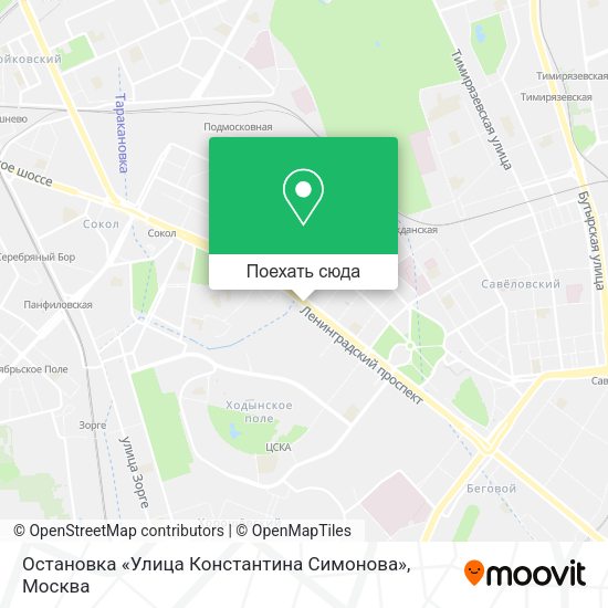 Карта Остановка «Улица Константина Симонова»