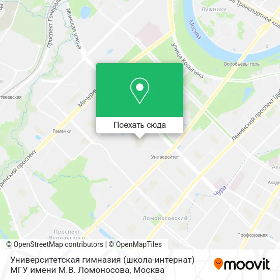 Карта Университетская гимназия (школа-интернат) МГУ имени М.В. Ломоносова