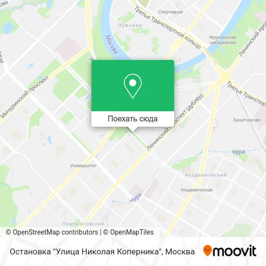 Карта Остановка "Улица Николая Коперника"