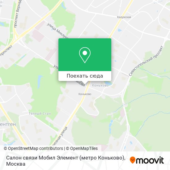 Карта Салон связи Мобил Элемент (метро Коньково)