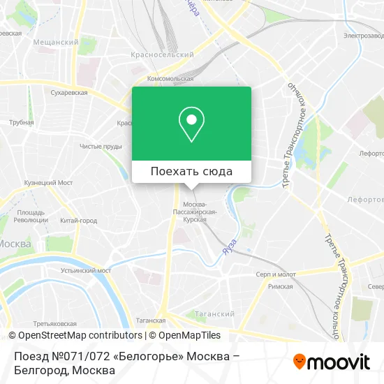 Карта Поезд №071 / 072 «Белогорье» Москва – Белгород