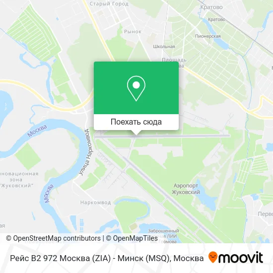 Карта Рейс B2 972 Москва (ZIA) - Минск (MSQ)