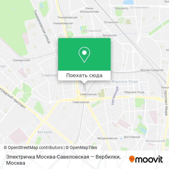 Москва Савёловская - Вербилки электричка в Грибках - маршрут на карте c остановками.