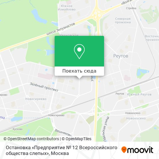 Карта Остановка «Предприятие № 12 Всероссийского общества слепых»