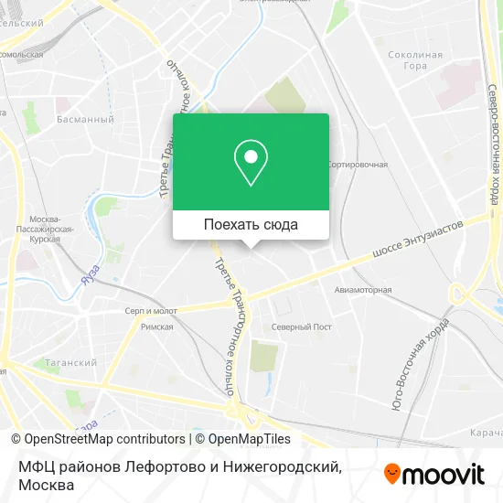Карта МФЦ районов Лефортово и Нижегородский