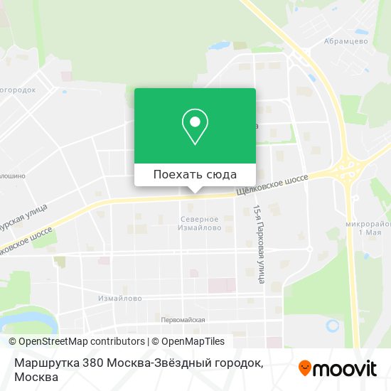 Карта Маршрутка 380 Москва-Звёздный городок