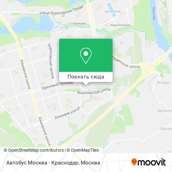 Карта Автобус Москва - Краснодар