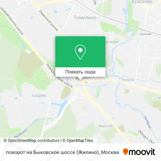 Карта поворот на Быковское шоссе (Жилино)