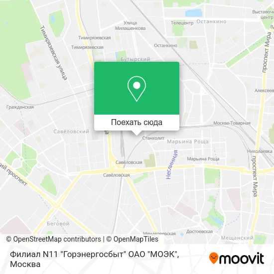 Карта Филиал N11 "Горэнергосбыт" ОАО "МОЭК"