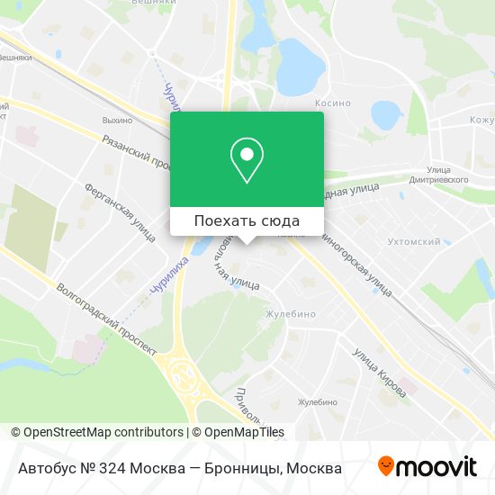 Карта Автобус № 324 Москва — Бронницы