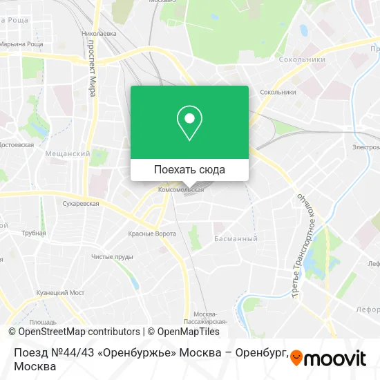 Карта Поезд №44 / 43 «Оренбуржье» Москва – Оренбург
