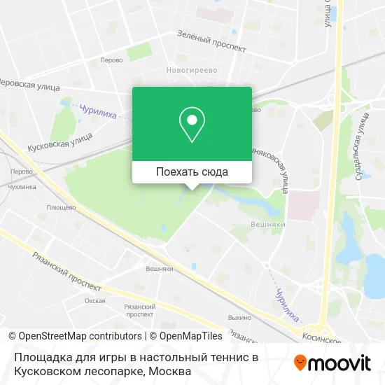 Карта Площадка для игры в настольный  теннис в Кусковском лесопарке