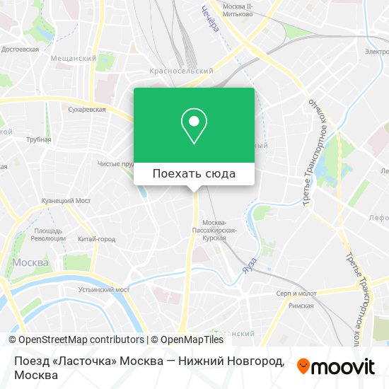 Карта Поезд «Ласточка» Москва — Нижний Новгород
