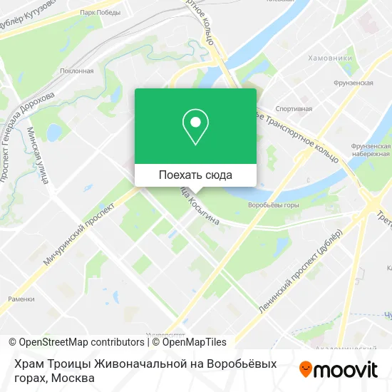 Карта Храм Троицы Живоначальной на Воробьёвых горах