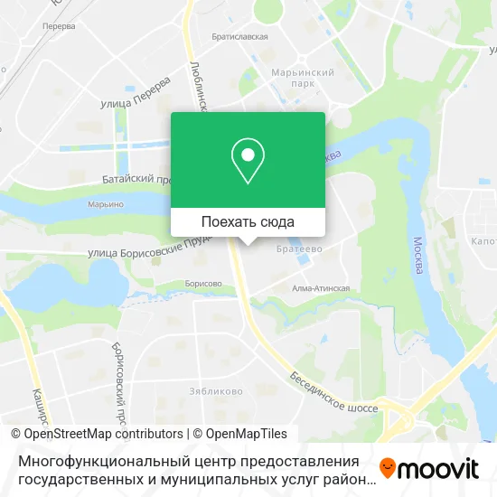 Карта Многофункциональный центр предоставления государственных и муниципальных услуг района Братеево