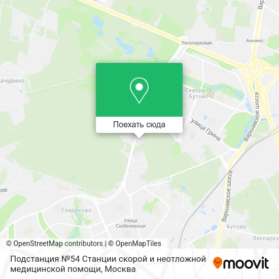 Карта Подстанция №54 Станции скорой и неотложной медицинской помощи