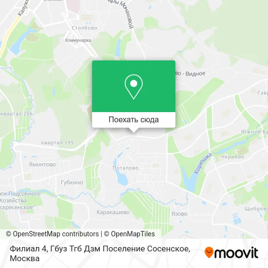 Карта Филиал 4, Гбуз Тгб Дзм Поселение Сосенское