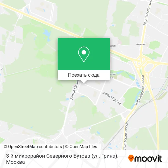 Карта 3-й микрорайон Северного Бутова (ул. Грина)