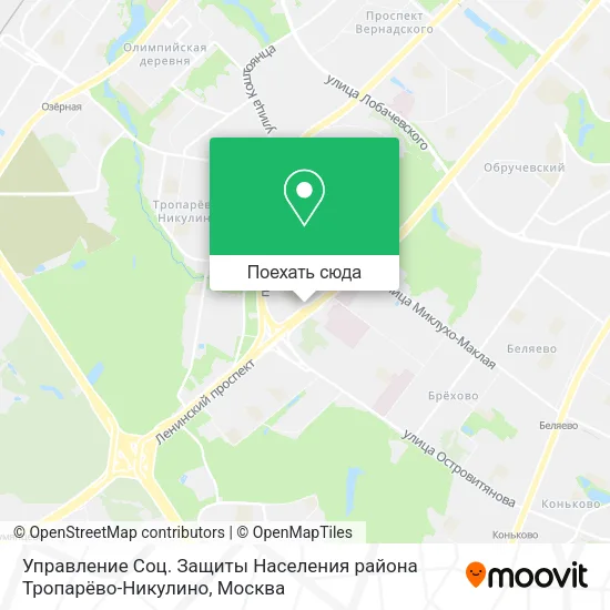 Карта Управление Соц. Защиты Населения района Тропарёво-Никулино