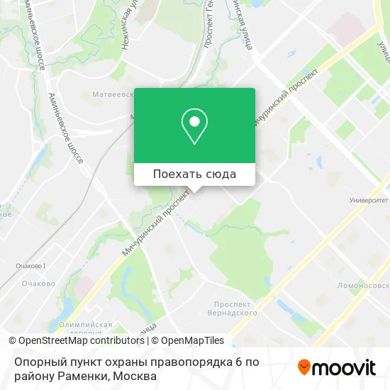 Карта Опорный пункт охраны правопорядка 6 по району Раменки