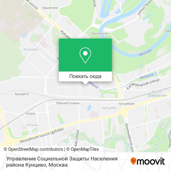 Карта Управление Социальной Защиты Населения района Кунцево