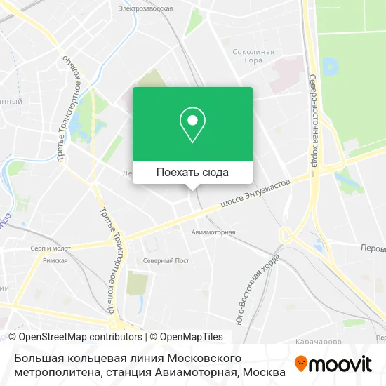 Карта Большая кольцевая линия Московского метрополитена, станция Авиамоторная