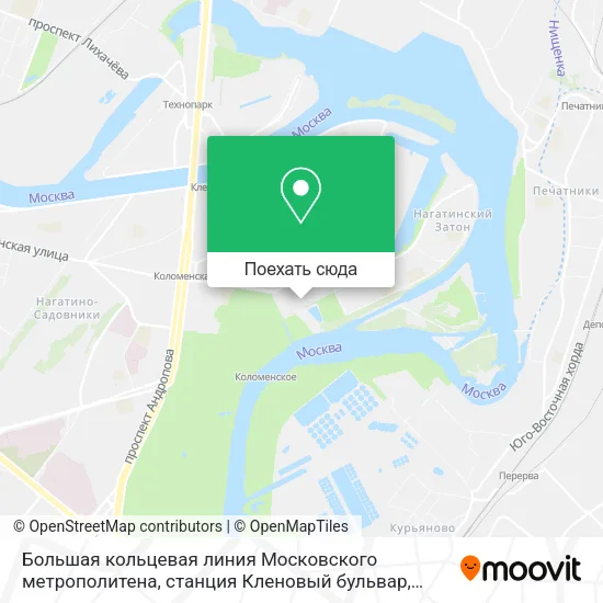 Карта Большая кольцевая линия Московского метрополитена, станция Кленовый бульвар