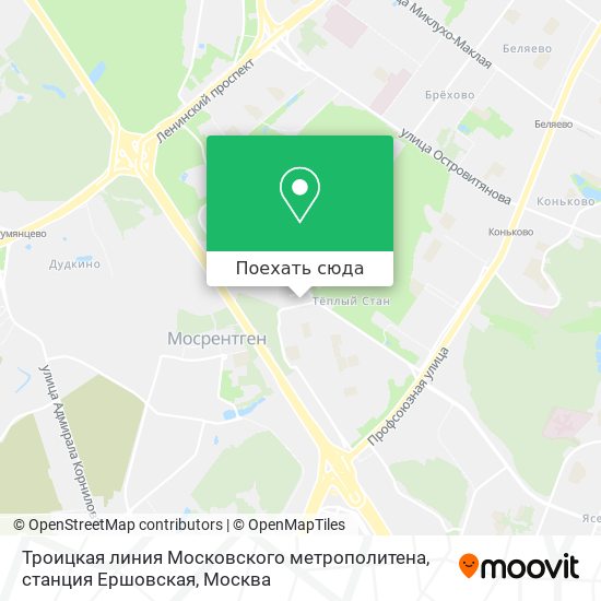 Карта Троицкая линия Московского метрополитена, станция Ершовская
