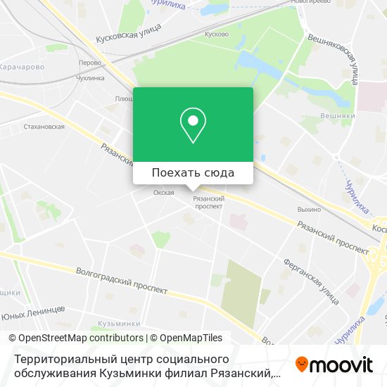 Карта Территориальный центр социального обслуживания Кузьминки филиал Рязанский