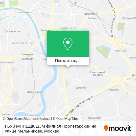 Карта ГБУЗ МНПЦДК ДЗМ филиал Пролетарский на улице Мельникова