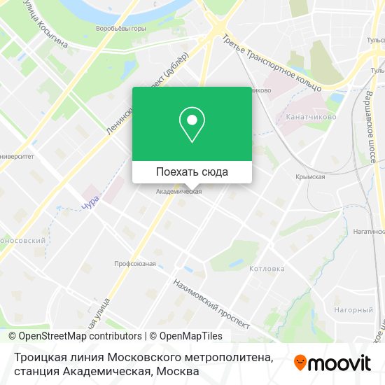 Карта Троицкая линия Московского метрополитена, станция Академическая